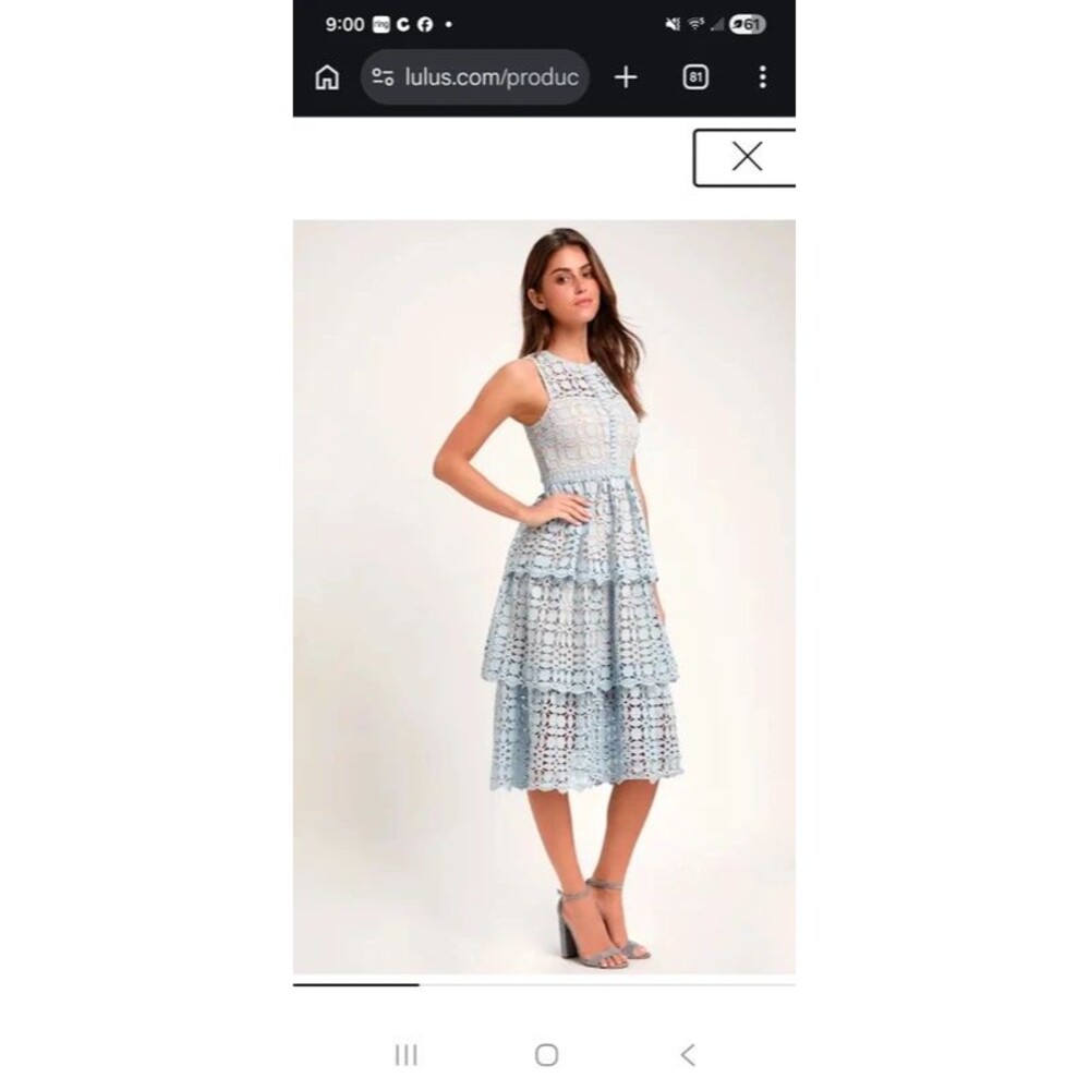 NWT Lulu's Larissa sleeveless midi lace light blue dress